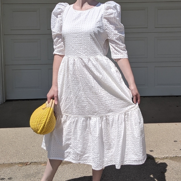 Elbow Sleeve Eyelet Dress 
